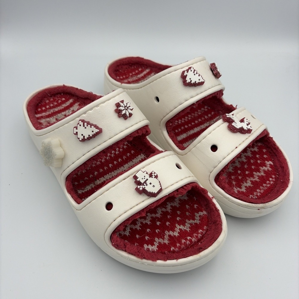 Crocs Classic Slip-On Lined Clogs Mens 9/Womens 11 Off White Christmas Jibbitzs - Picture 2 of 16